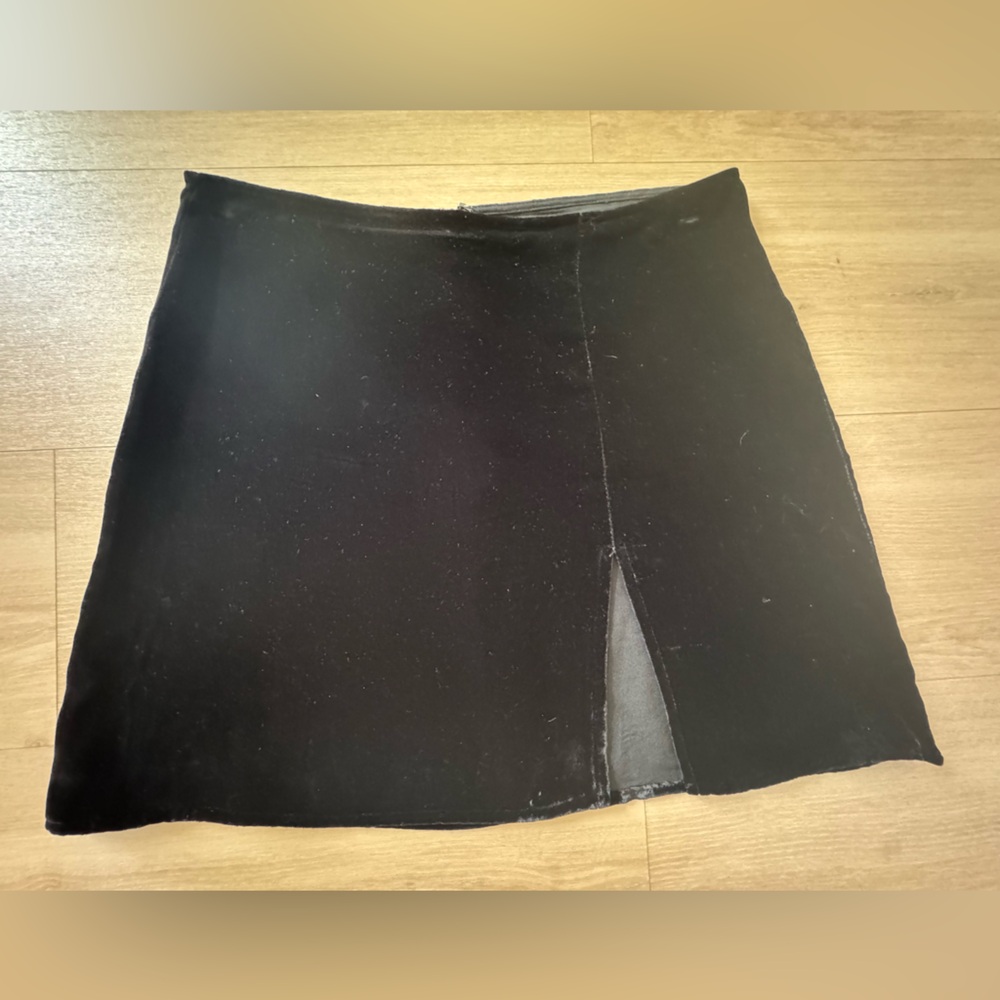 Reformation Black Velvet Mini Skirt with Front Slit